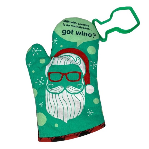 Other - Got Wine? Hipster Santa Oven Mitt with Wine Glass Cookie Cutter